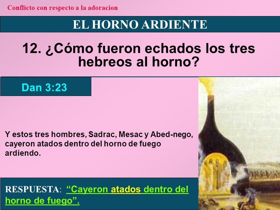 12. ¿Cómo fueron echados los tres hebreos al horno