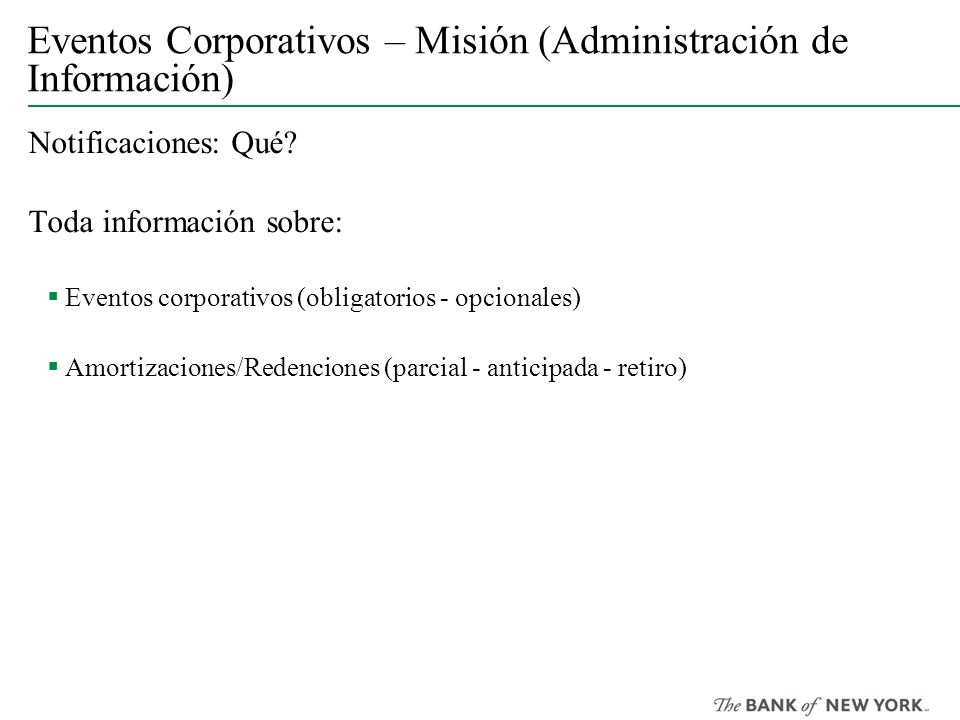Eventos Corporativos – Misión (Administración de Información)