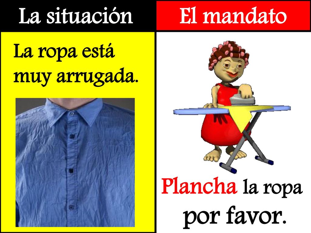 por favor. La situación El mandato Plancha la ropa