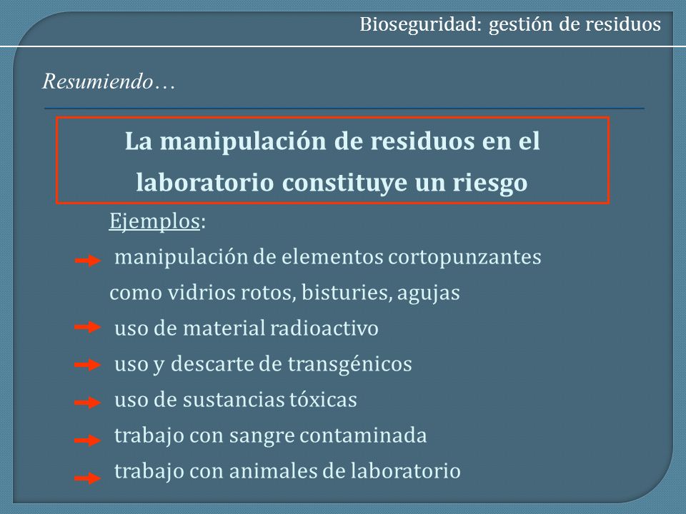 La manipulación de residuos en el laboratorio constituye un riesgo