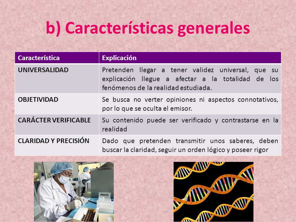 b) Características generales