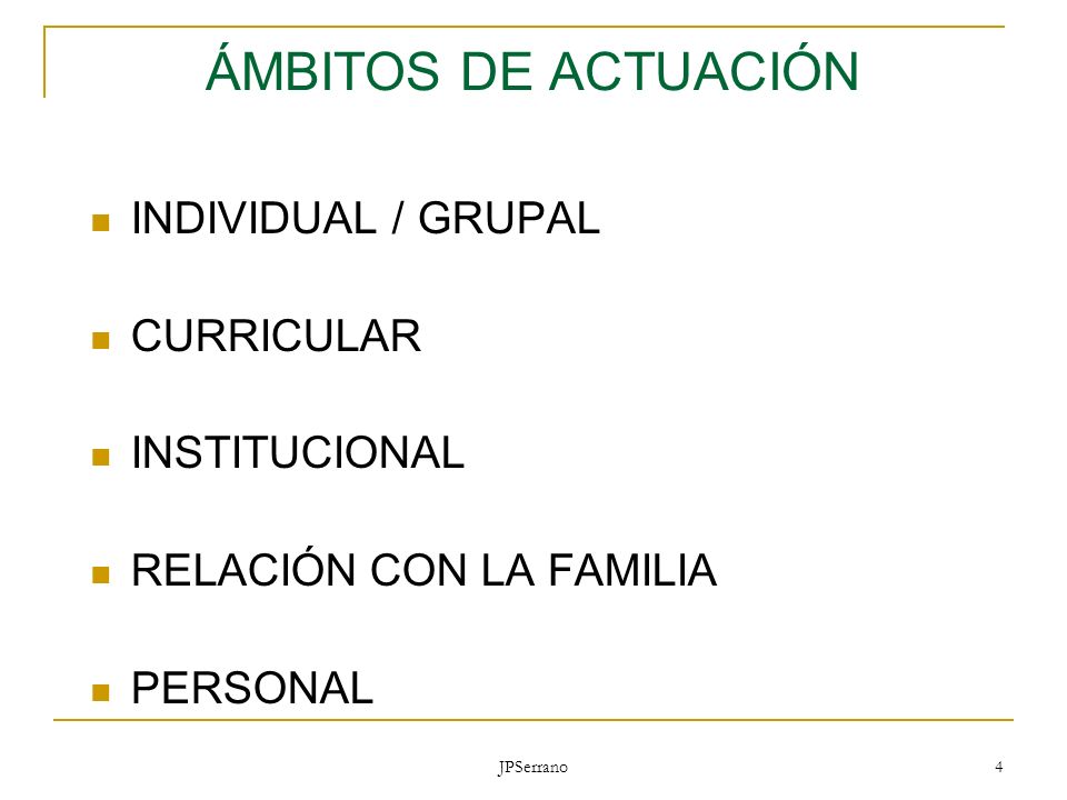ÁMBITOS DE ACTUACIÓN INDIVIDUAL / GRUPAL CURRICULAR INSTITUCIONAL