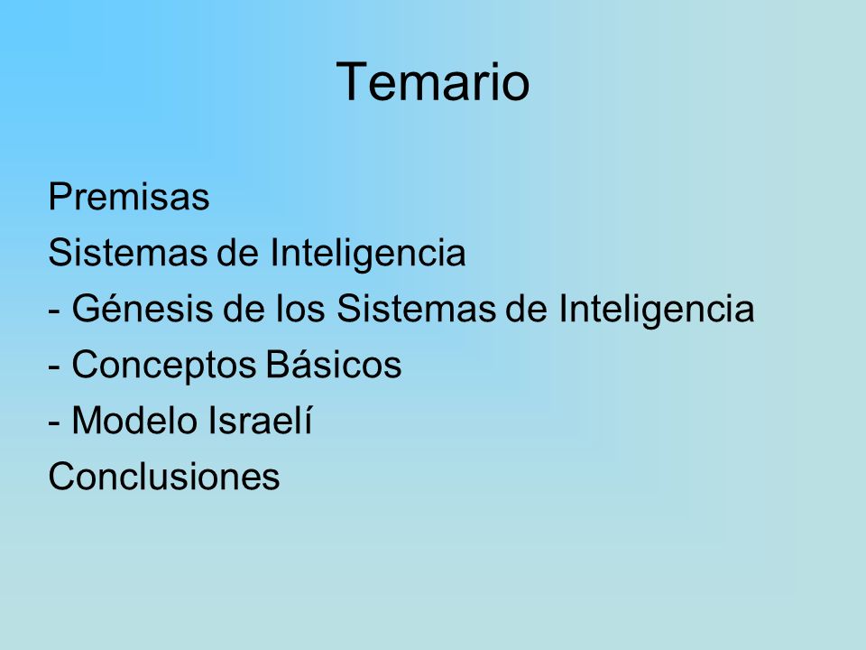 Temario Premisas Sistemas de Inteligencia
