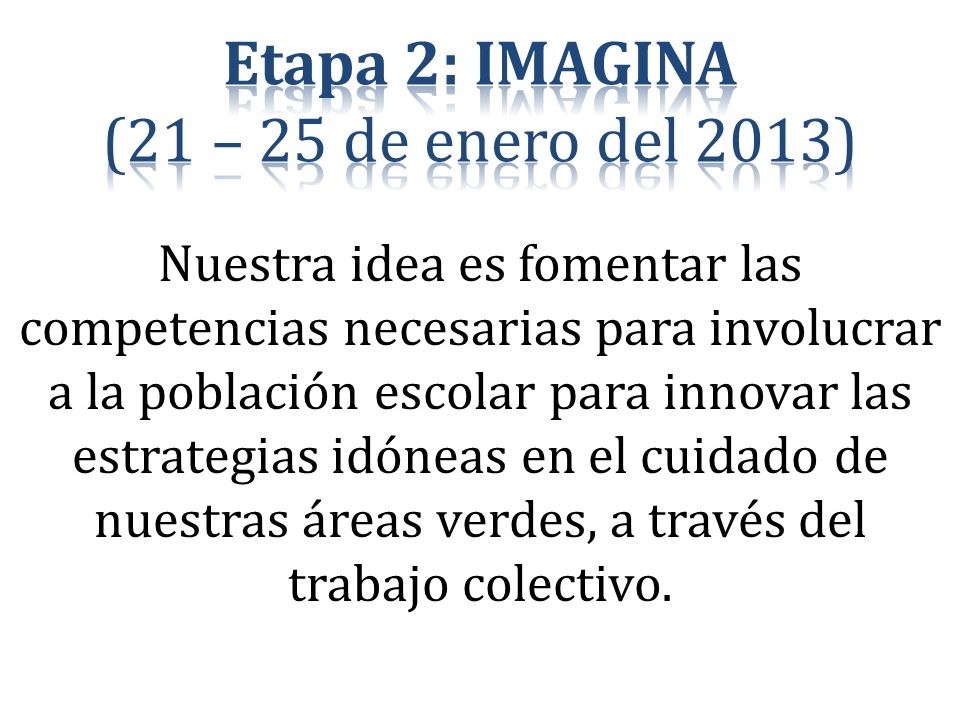 Etapa 2: IMAGINA (21 – 25 de enero del 2013)