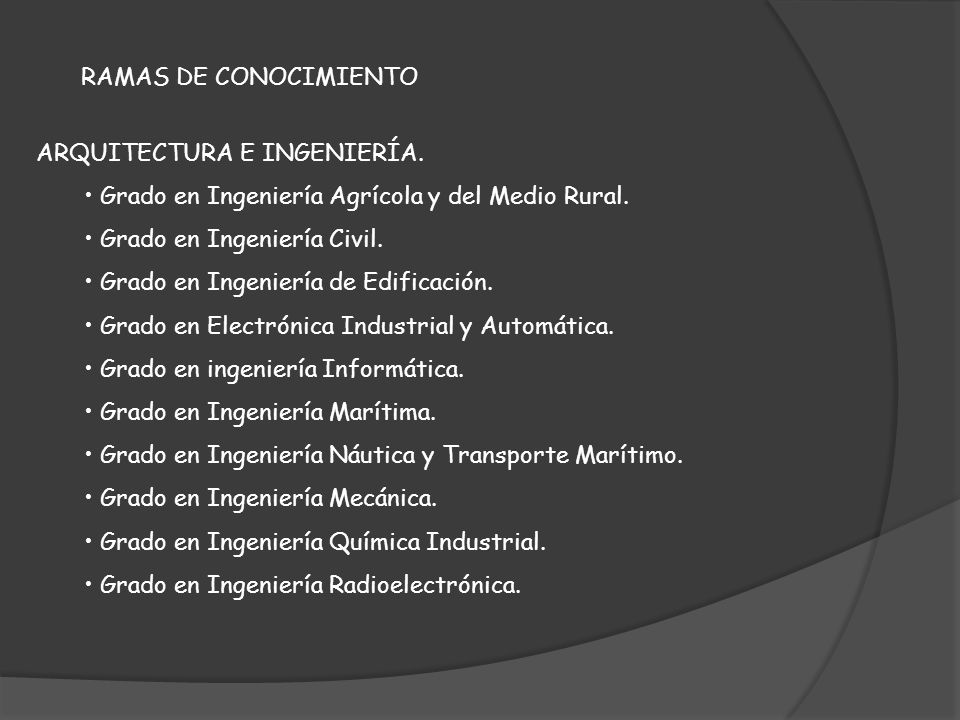 RAMAS DE CONOCIMIENTO ARQUITECTURA E INGENIERÍA. Grado en Ingeniería Agrícola y del Medio Rural. Grado en Ingeniería Civil.