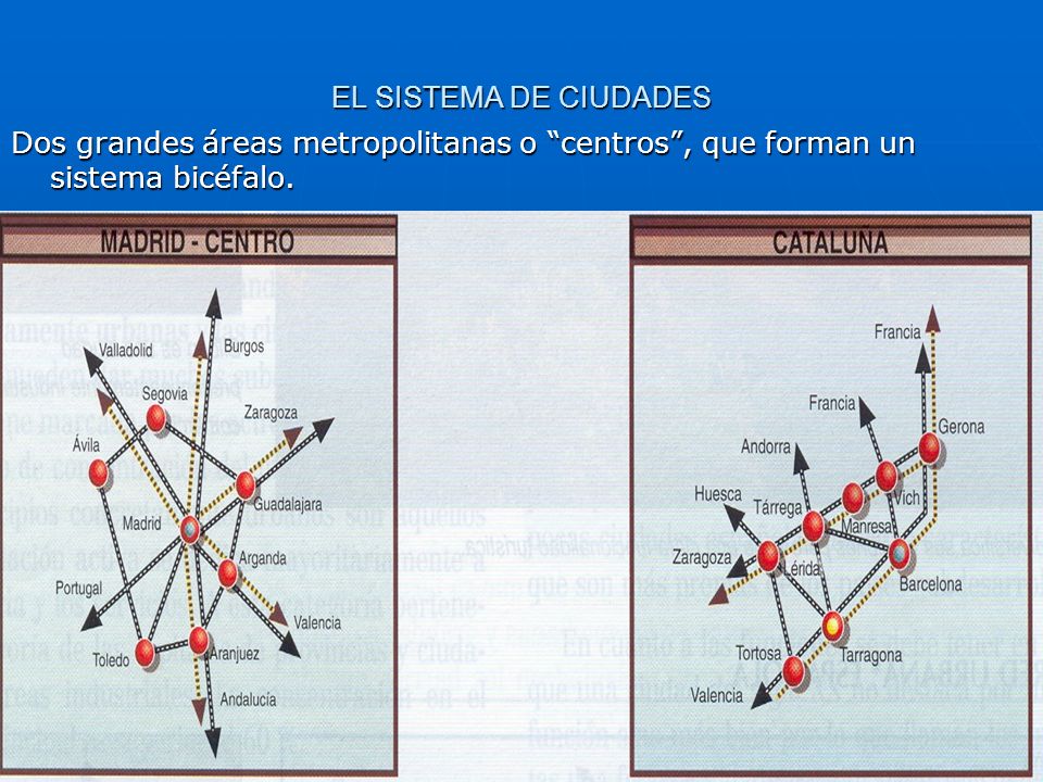 EL SISTEMA DE CIUDADES Dos grandes áreas metropolitanas o centros , que forman un sistema bicéfalo.