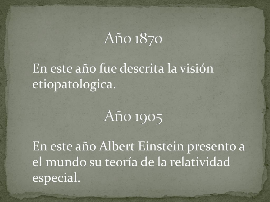 Año 1870 Año 1905 En este año fue descrita la visión etiopatologica.