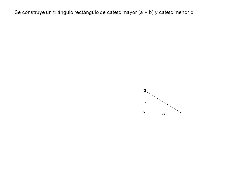 Se construye un triángulo rectángulo de cateto mayor (a + b) y cateto menor c