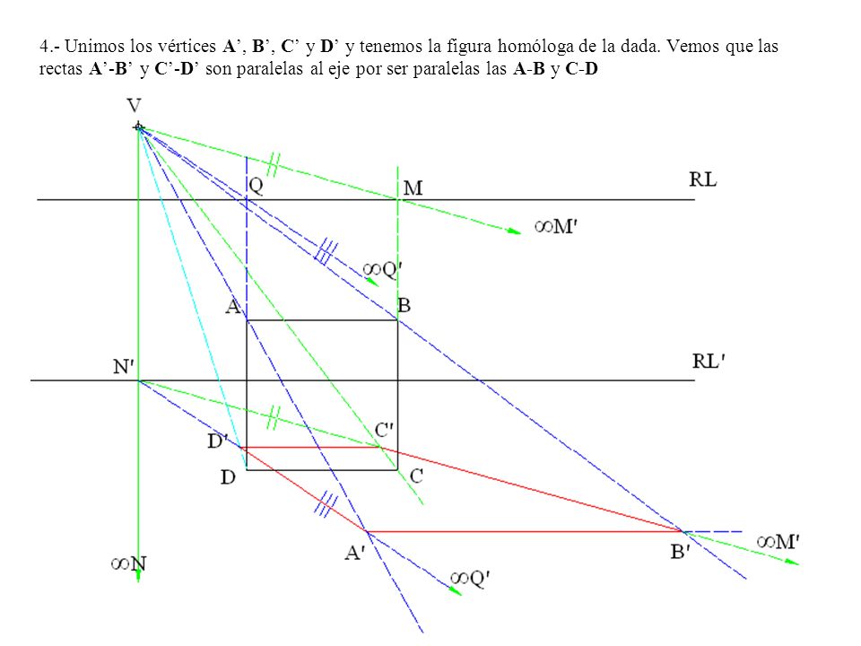 4.- Unimos los vértices A’, B’, C’ y D’ y tenemos la figura homóloga de la dada.