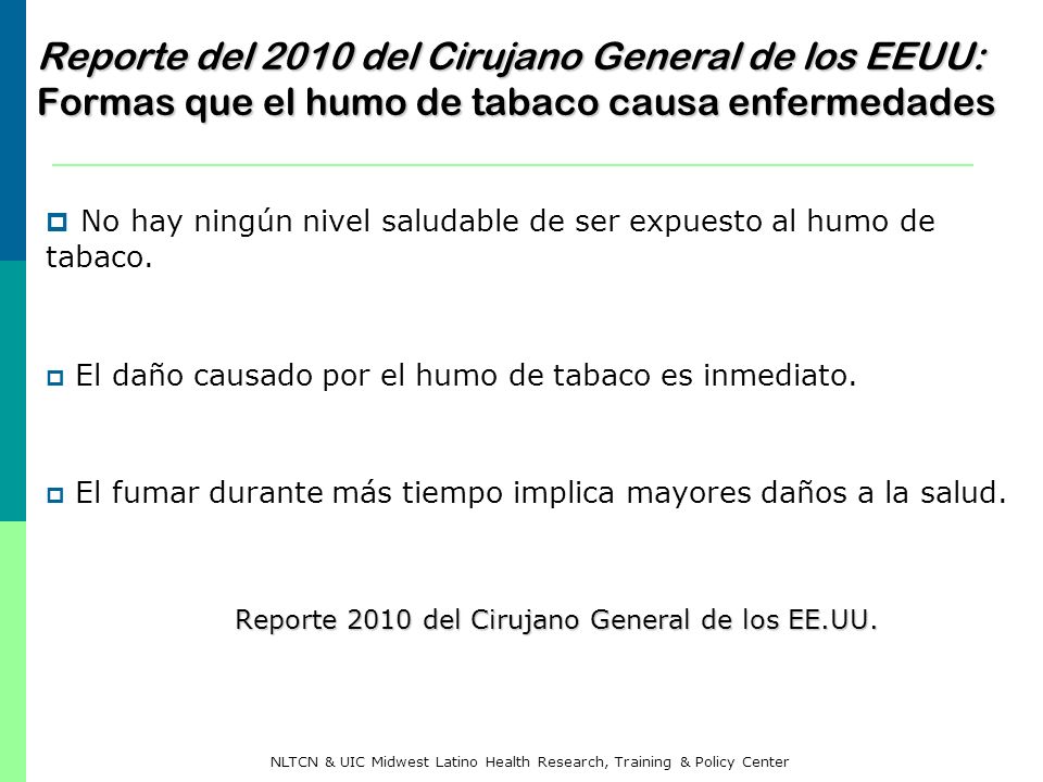 Reporte del 2010 del Cirujano General de los EEUU: Formas que el humo de tabaco causa enfermedades