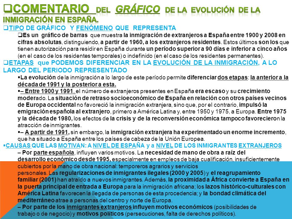 COMENTARIO DEL GRÁFICO DE LA EVOLUCIÓN DE LA INMIGRACIÓN EN ESPAÑA.
