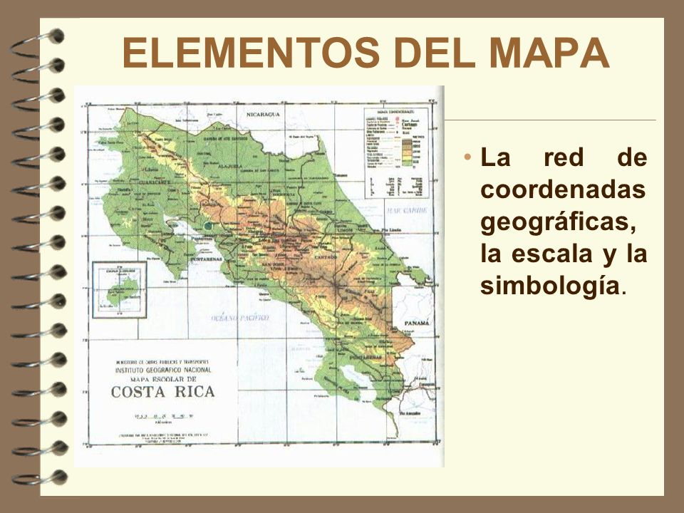 ELEMENTOS DEL MAPA La red de coordenadas geográficas, la escala y la simbología.