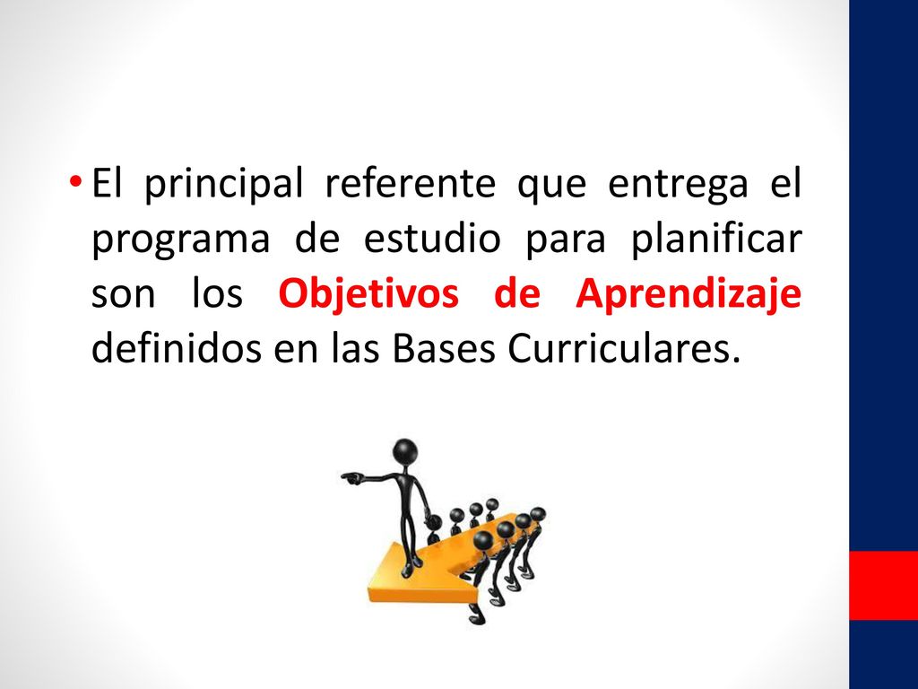 El principal referente que entrega el programa de estudio para planificar son los Objetivos de Aprendizaje definidos en las Bases Curriculares.