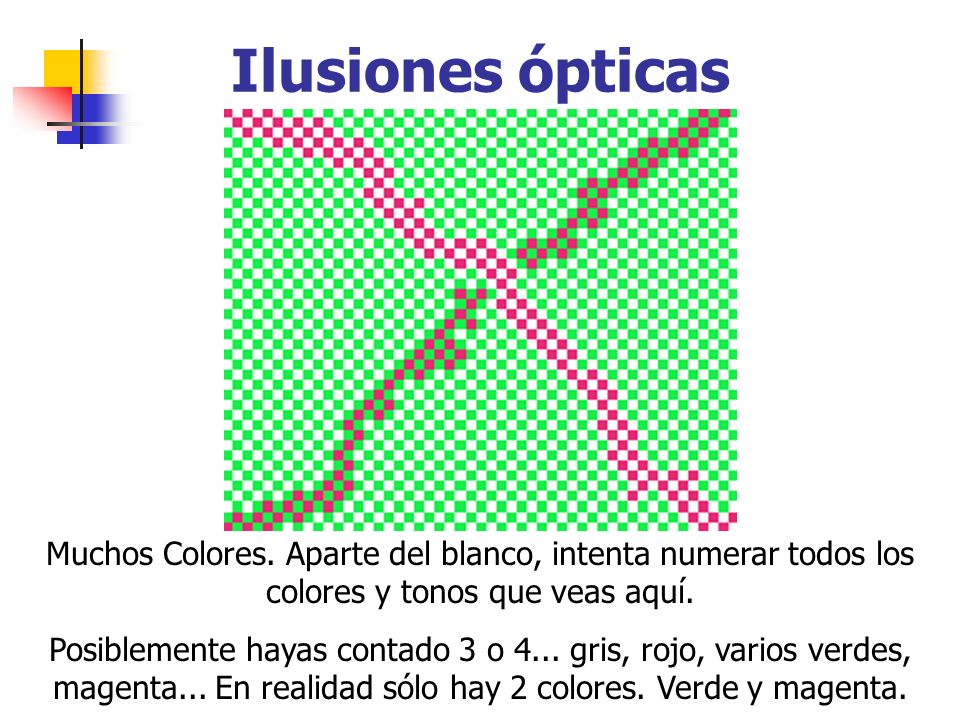 Ilusiones ópticas Muchos Colores. Aparte del blanco, intenta numerar todos los colores y tonos que veas aquí.
