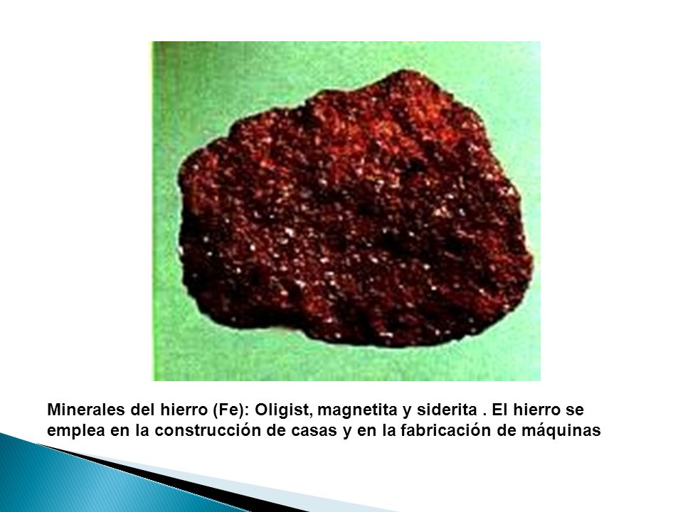 Minerales del hierro (Fe): Oligist, magnetita y siderita