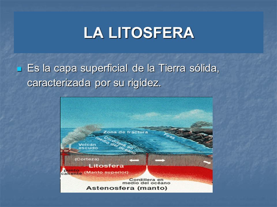 LA LITOSFERA Es la capa superficial de la Tierra sólida, caracterizada por su rigidez.