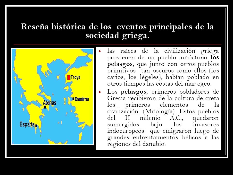 Reseña histórica de los eventos principales de la sociedad griega.