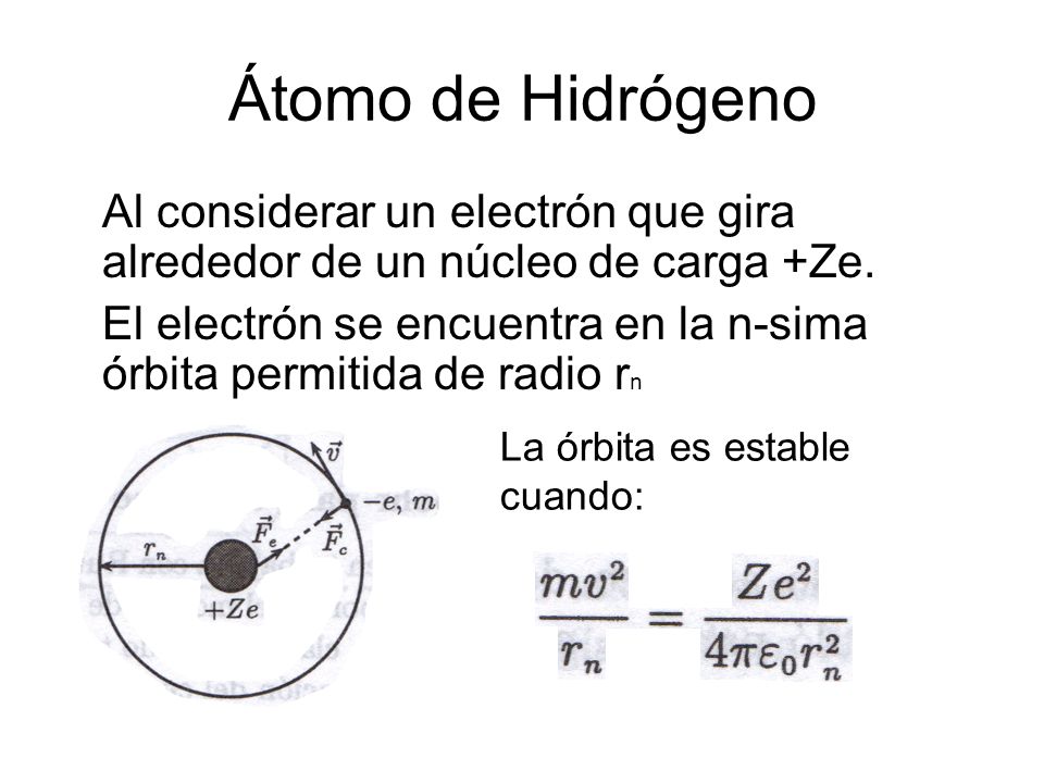 Átomo de Hidrógeno Al considerar un electrón que gira alrededor de un núcleo de carga +Ze.