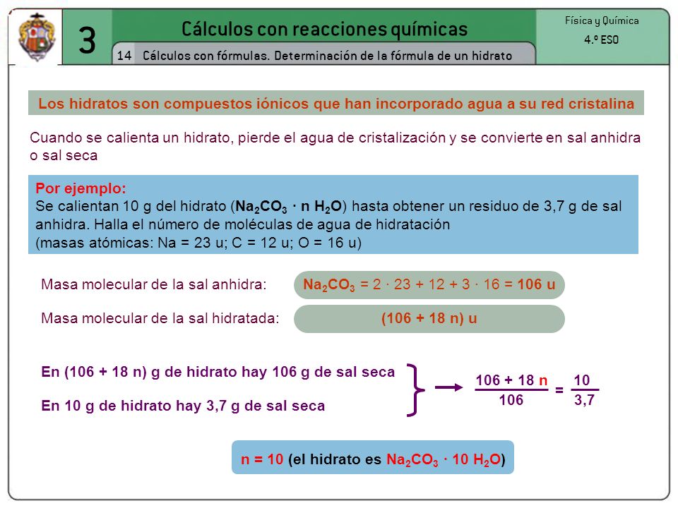 n = 10 (el hidrato es Na2CO3 · 10 H2O)