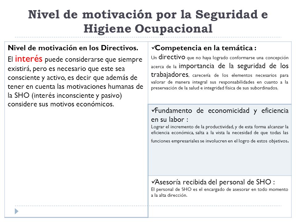 Nivel de motivación por la Seguridad e Higiene Ocupacional