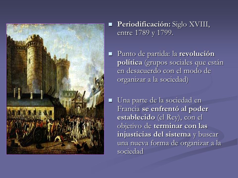 Periodificación: Siglo XVIII, entre 1789 y 1799.
