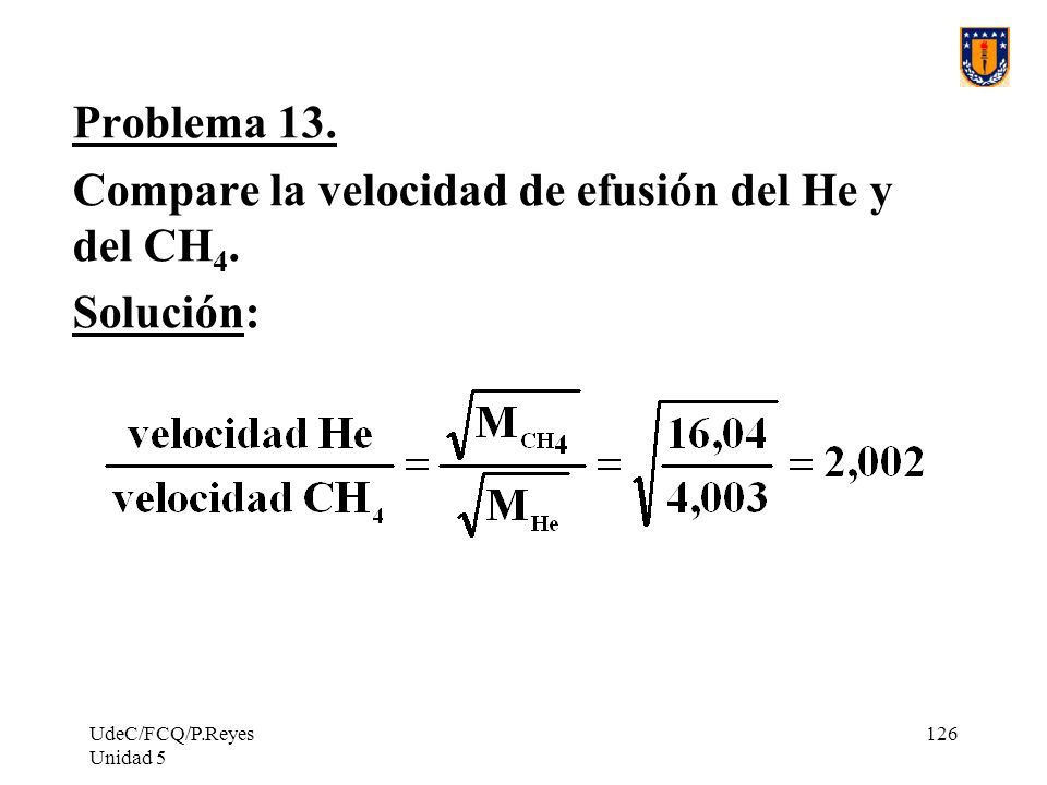 Compare la velocidad de efusión del He y del CH4. Solución: