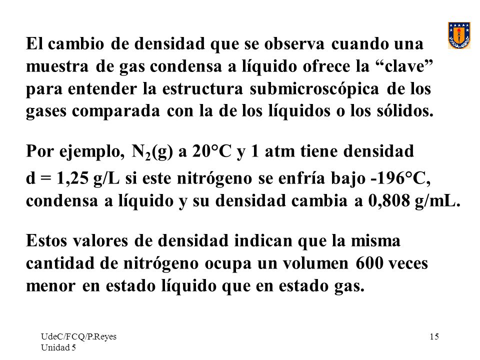 Por ejemplo, N2(g) a 20°C y 1 atm tiene densidad