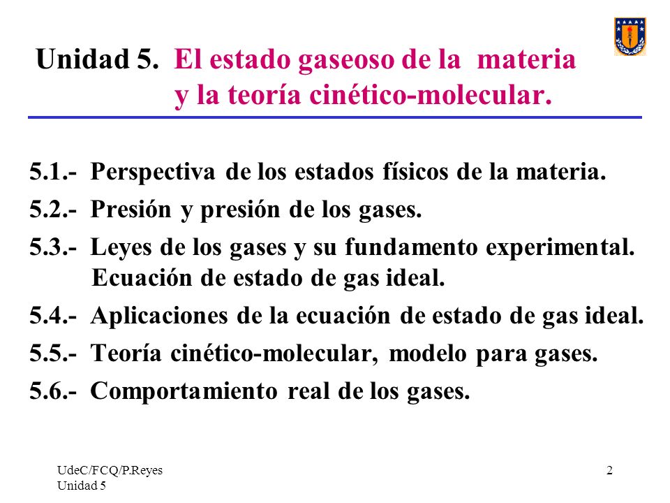 Unidad 5. El estado gaseoso de la materia y la teoría cinético-molecular.