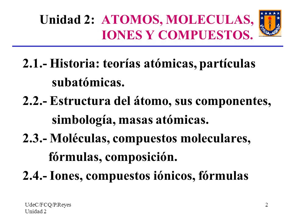 Unidad 2: ATOMOS, MOLECULAS, IONES Y COMPUESTOS.