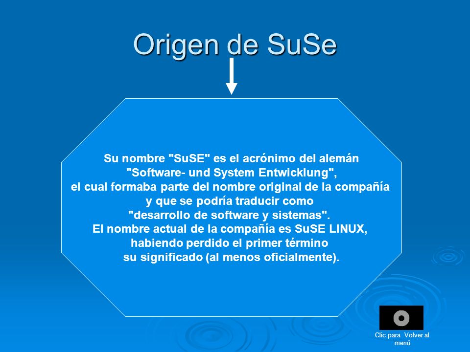 Origen de SuSe Su nombre SuSE es el acrónimo del alemán