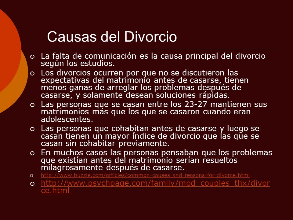 Causas del Divorcio La falta de comunicación es la causa principal del divorcio según los estudios.
