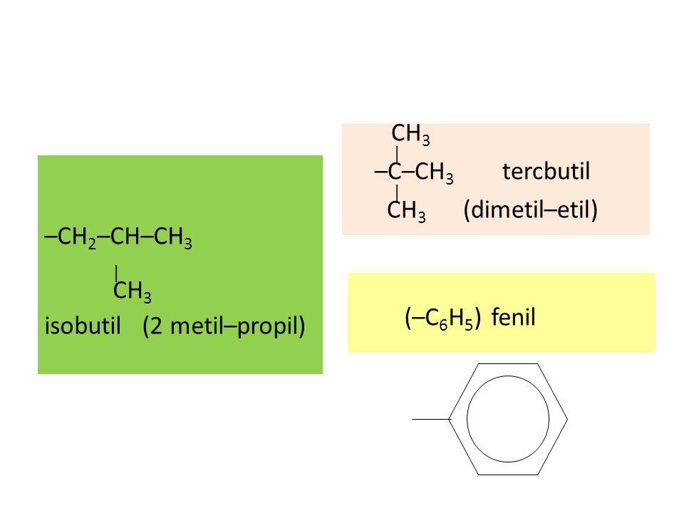 CH3 | –C–CH3 tercbutil | CH3 (dimetil–etil)