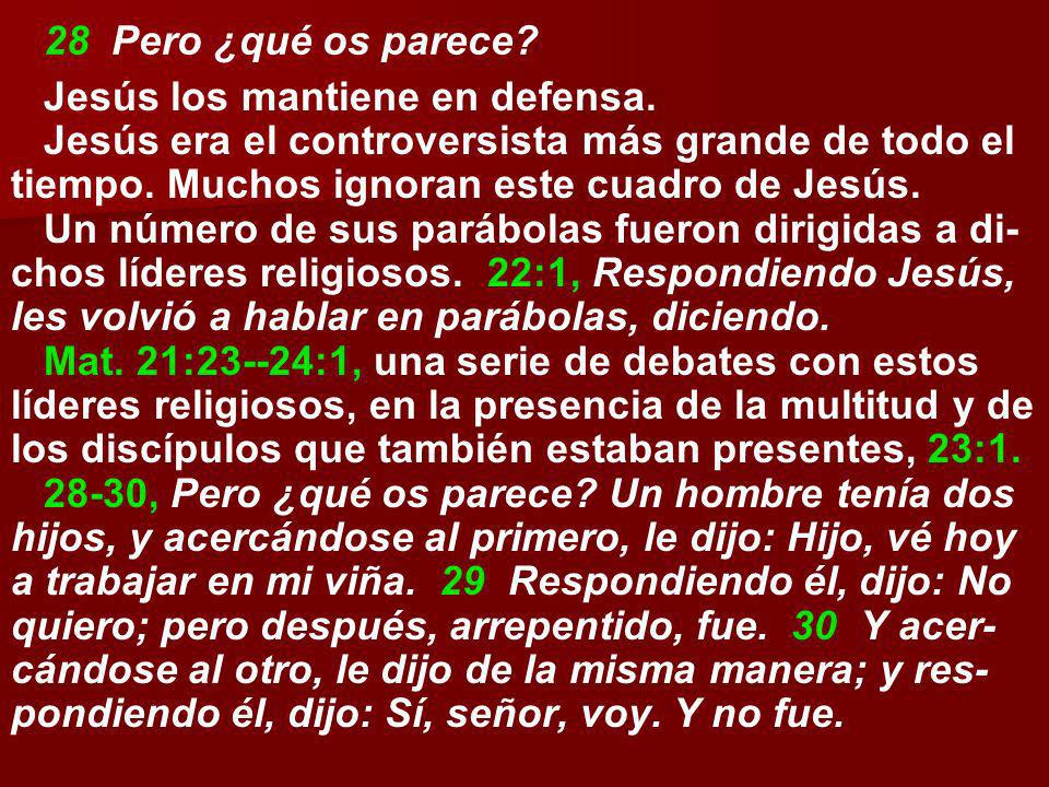 28 Pero ¿qué os parece Jesús los mantiene en defensa.