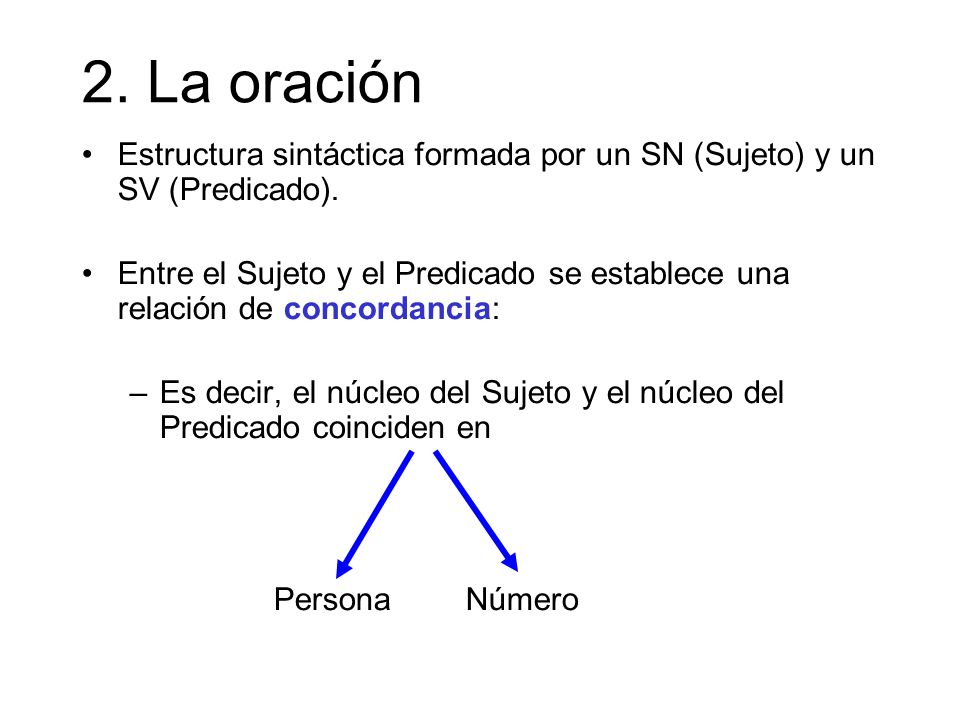 2. La oración Estructura sintáctica formada por un SN (Sujeto) y un SV (Predicado).