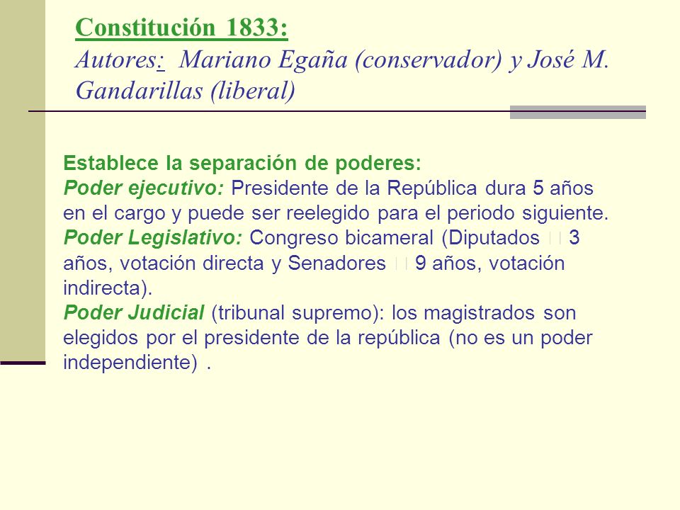 Constitución 1833: Autores: Mariano Egaña (conservador) y José M