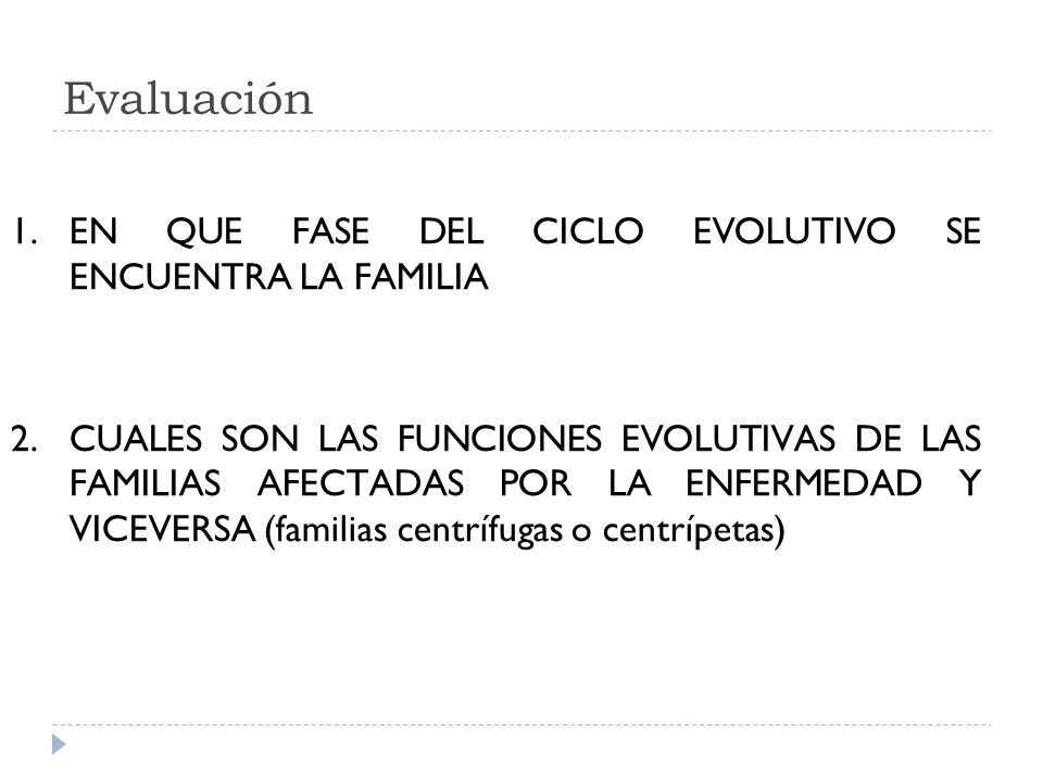 Evaluación EN QUE FASE DEL CICLO EVOLUTIVO SE ENCUENTRA LA FAMILIA