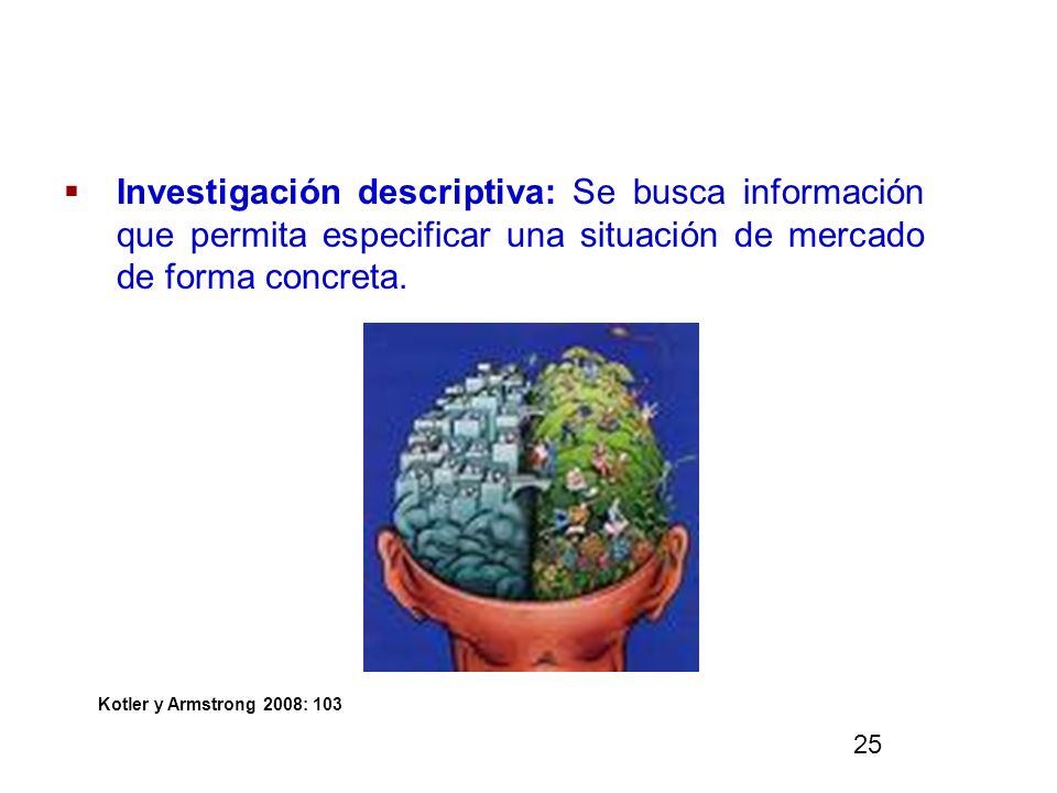 Investigación descriptiva: Se busca información que permita especificar una situación de mercado de forma concreta.