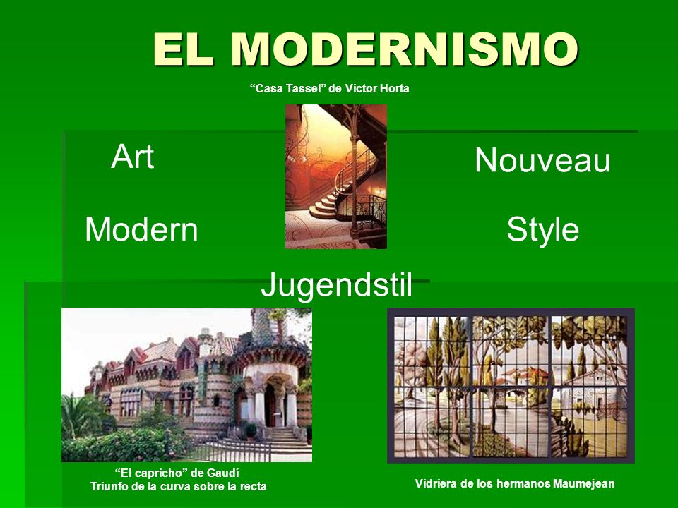 EL MODERNISMO Art Nouveau Modern Style Jugendstil