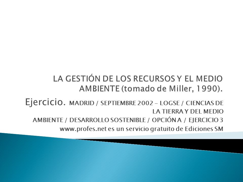 LA GESTIÓN DE LOS RECURSOS Y EL MEDIO AMBIENTE (tomado de Miller, 1990).