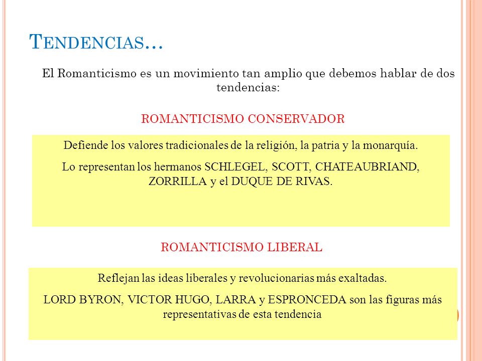 Tendencias… El Romanticismo es un movimiento tan amplio que debemos hablar de dos tendencias: ROMANTICISMO CONSERVADOR.