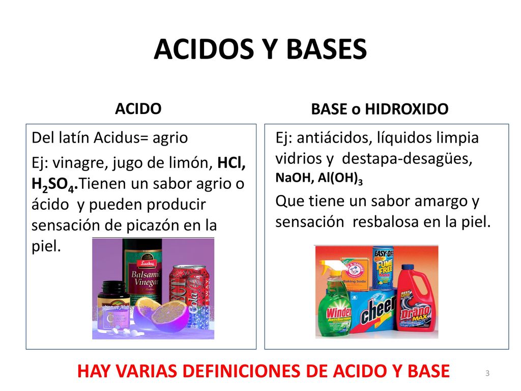 ACIDOS Y BASES HAY VARIAS DEFINICIONES DE ACIDO Y BASE ACIDO