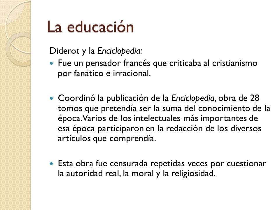 La educación Diderot y la Enciclopedia: