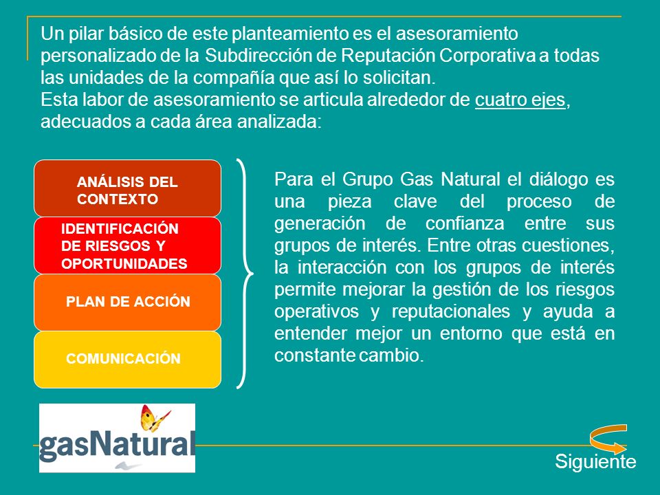 Siguiente Un pilar básico de este planteamiento es el asesoramiento