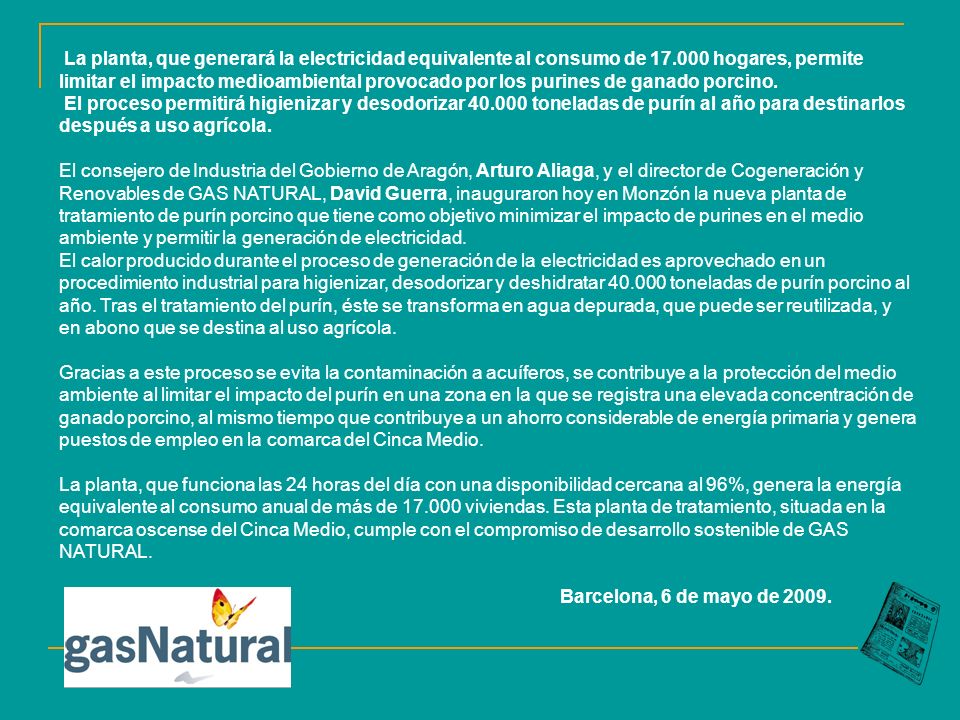 La planta, que generará la electricidad equivalente al consumo de 17