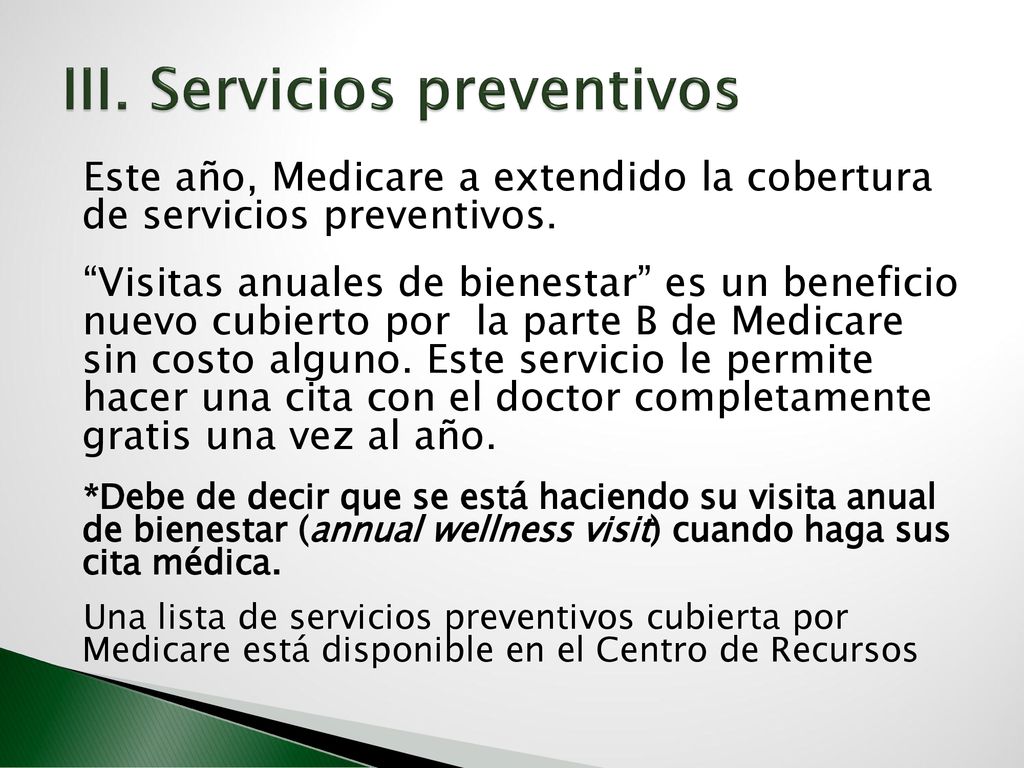 III. Servicios preventivos