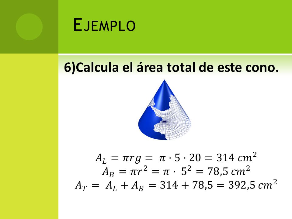 Ejemplo 6)Calcula el área total de este cono.