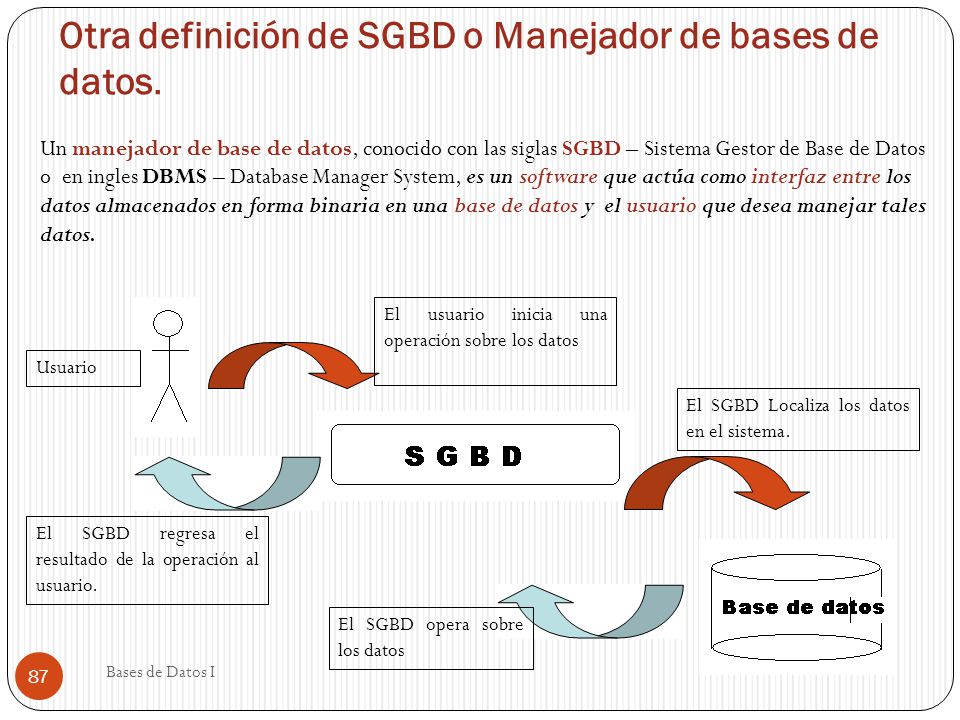 Otra definición de SGBD o Manejador de bases de datos.