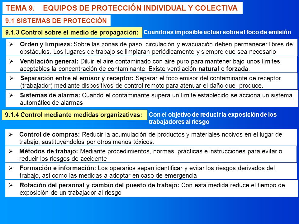 TEMA 9. EQUIPOS DE PROTECCIÓN INDIVIDUAL Y COLECTIVA