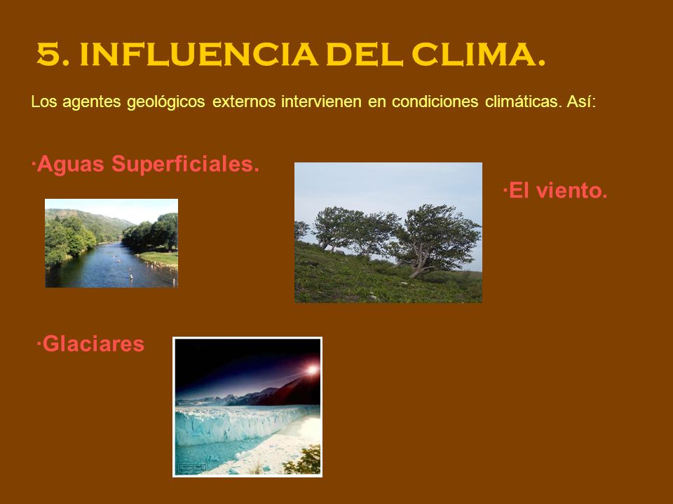 5. INFLUENCIA DEL CLIMA. ·Aguas Superficiales. ·El viento. ·Glaciares