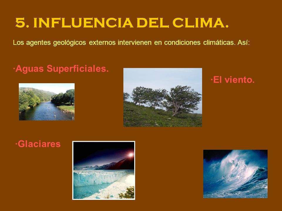 5. INFLUENCIA DEL CLIMA. ·Aguas Superficiales. ·El viento. ·Glaciares